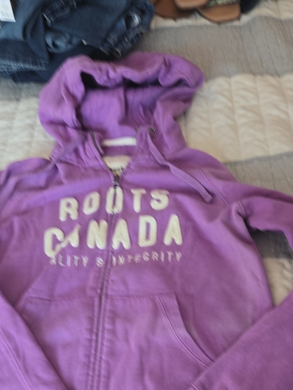 Roots Purple Zip-Up Hoodie with Hood and Front Pockets